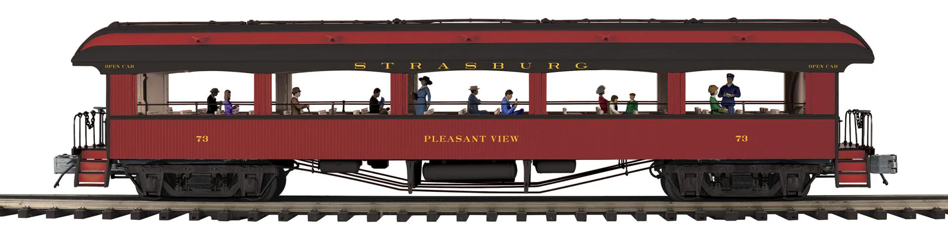 MTH 20-62196 - Premier - 64’ Open Air Woodsided Coach Car "Strasburg" #73 Pleasant View