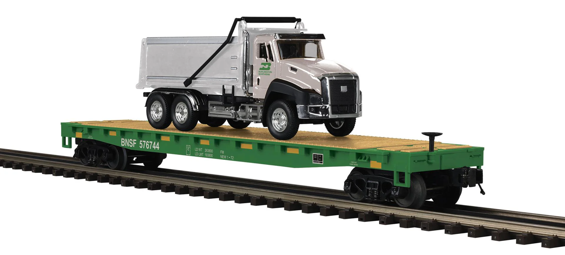 MTH 20-95846 - Premier - Flat Car "BNSF" #576744 w/ Dump Truck