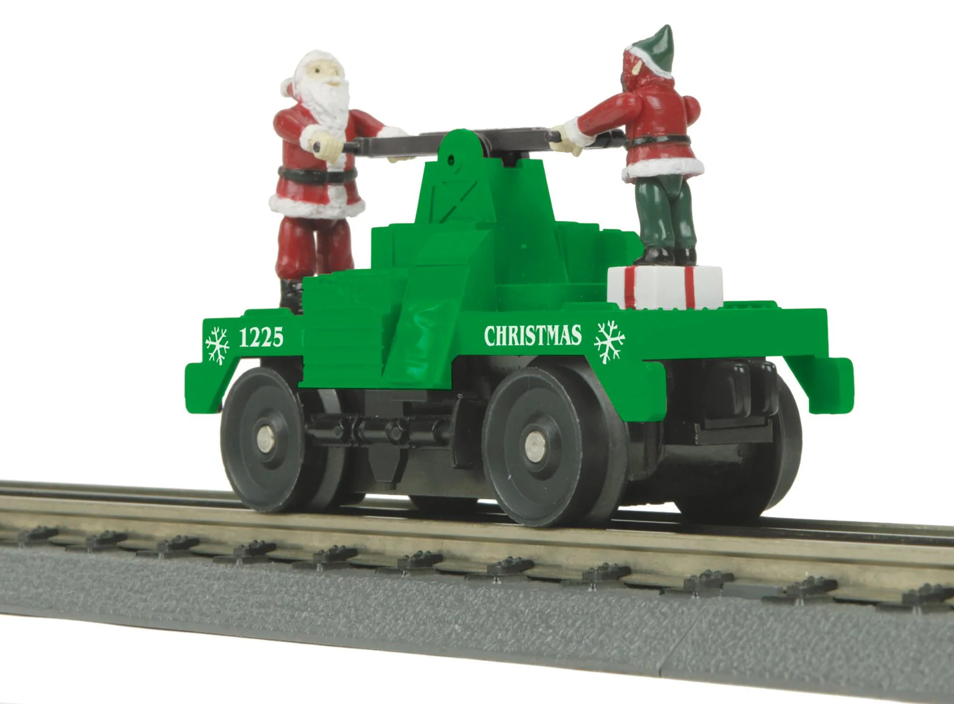 MTH 30-5256 - Operating Hand Car "Christmas" #1225 (Green) - Image 4