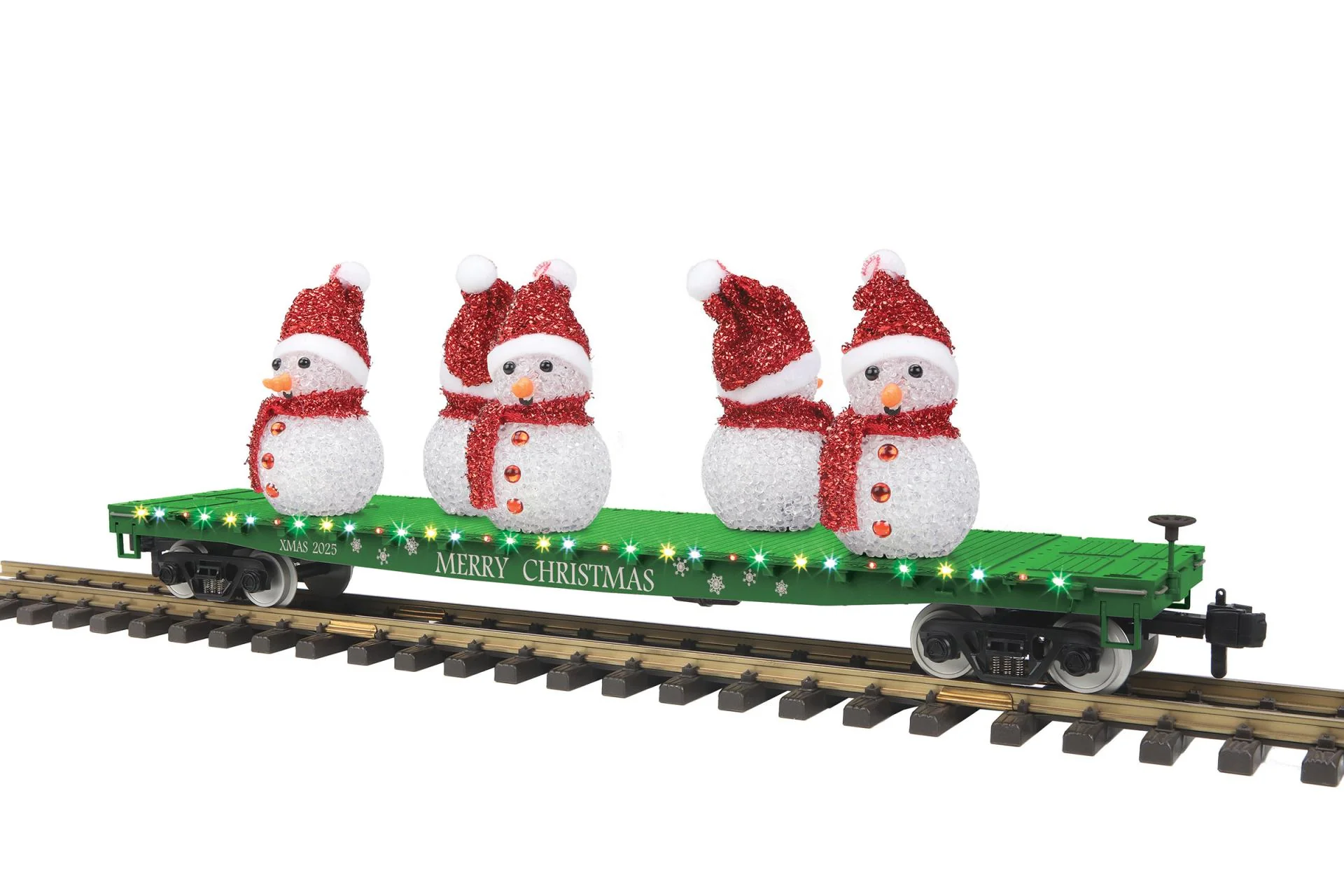 MTH 70-76077 - Flat Car "Christmas" #2025 w/ Lighted Snowmen - Image 3