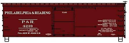 Accurail HO 1315 - Kit - 36' Double-Sheathed Wood Boxcar Kit "Philadelphia & Reading" #4239 w/ Steel Roof, Ends, Fishbelly Frame