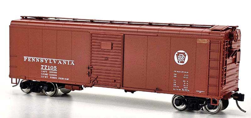 Bowser HO 43322 - X31A Round Roof Box Car "Pennsylvania" #77105 (2-Dr, Inset Roof) Circle Keystone - Image 2