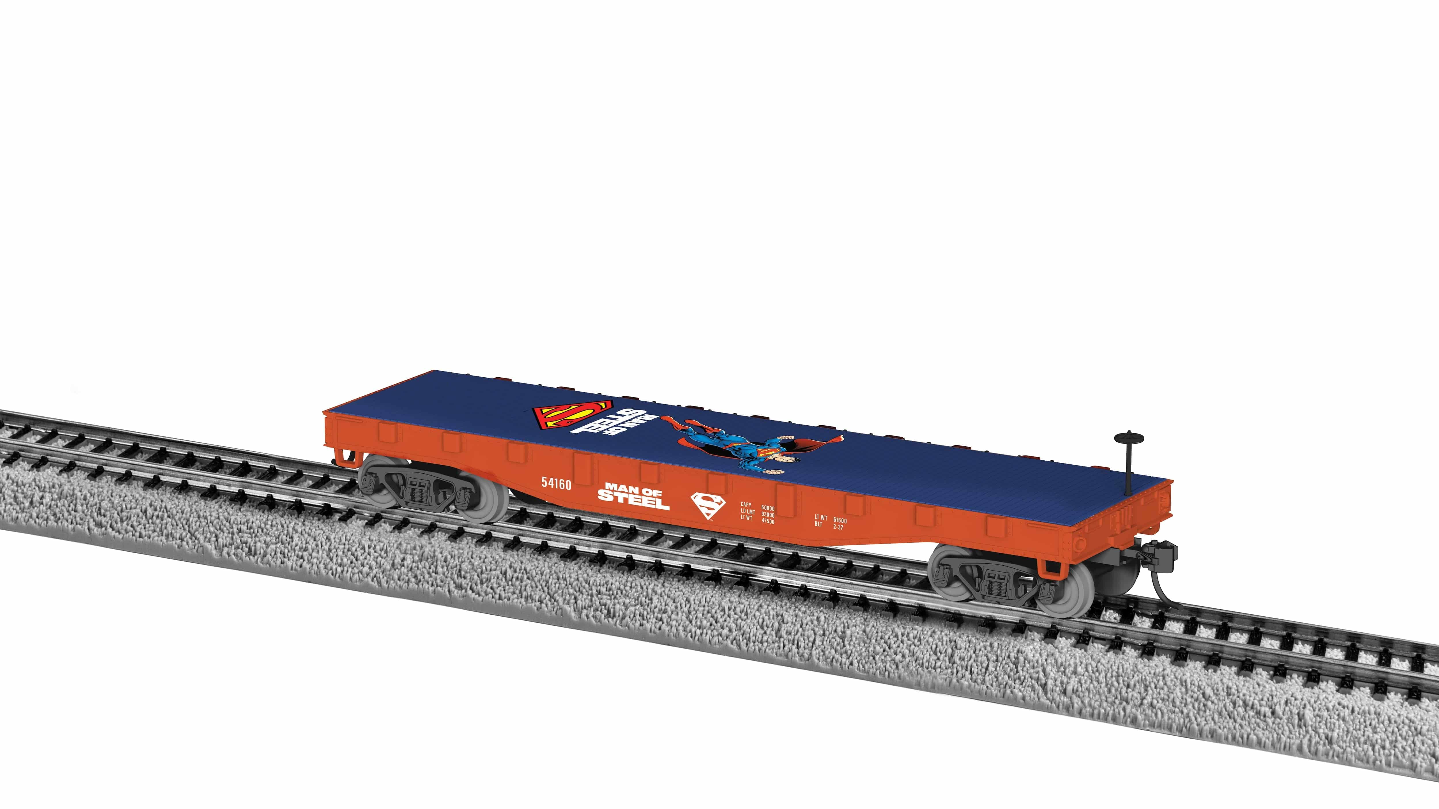 Lionel HO 2554160 - Justice League - Superman Flat Car w/ I-Beam Load "Man of Steel" #54160 - Image 3