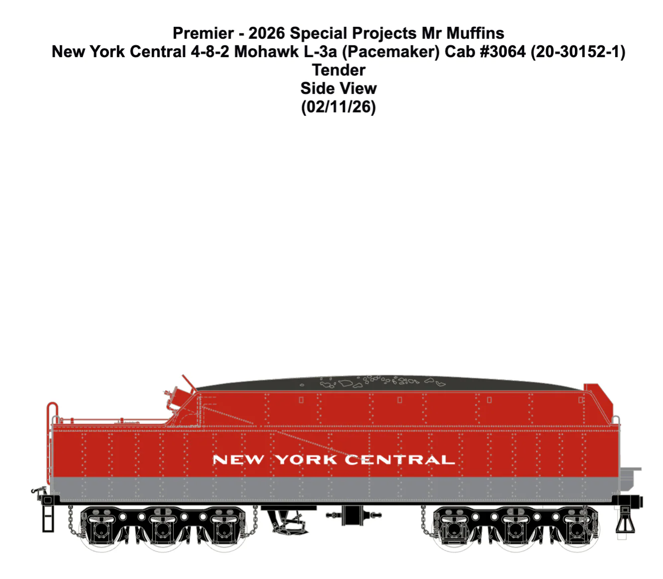 MTH 20-30152-1 - Premier - 4-8-2 L-3a Mohawk Steam Engine "New York Central" #3064 w/ PS3 (Pacemaker) - Custom Run for MrMuffin'sTrains - Image 2
