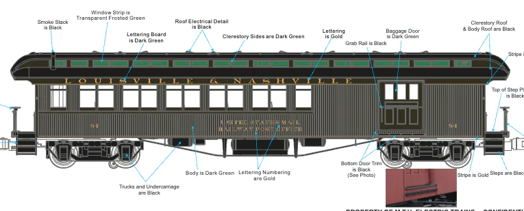MTH 20-62172 - Premier - 64’ Woodsided Passenger Set "Louisville & Nashville" (2-Car) - Custom Run for MrMuffin'sTrains