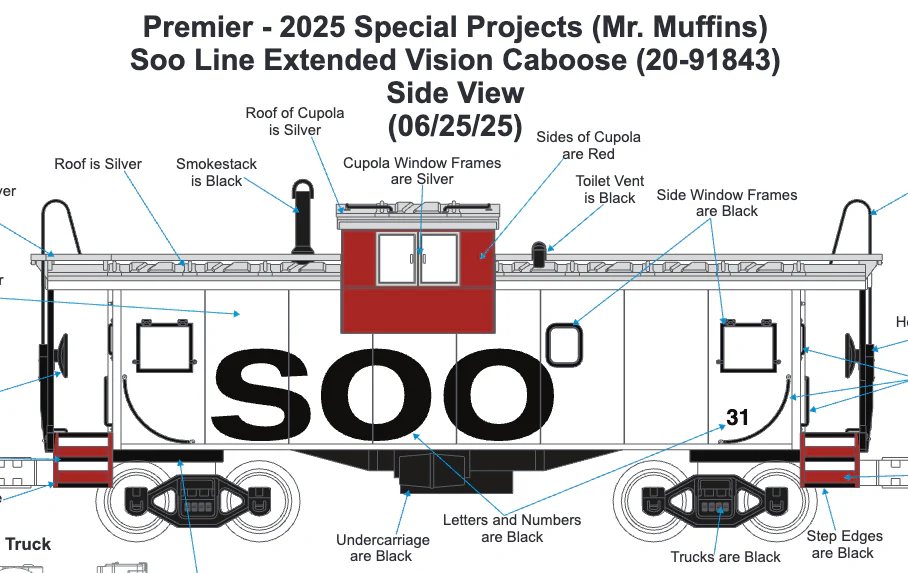 MTH 20-91843 - Premier - Extended Vision Caboose "SOO Line" #31 - Custom Run for MrMuffin'sTrains - Image 2