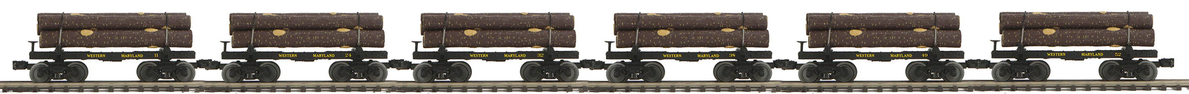 MTH 20-92325 - Skeleton Flat Car "Western Maryland" w/ Log Load Set #1 (6-Car) - Image 5
