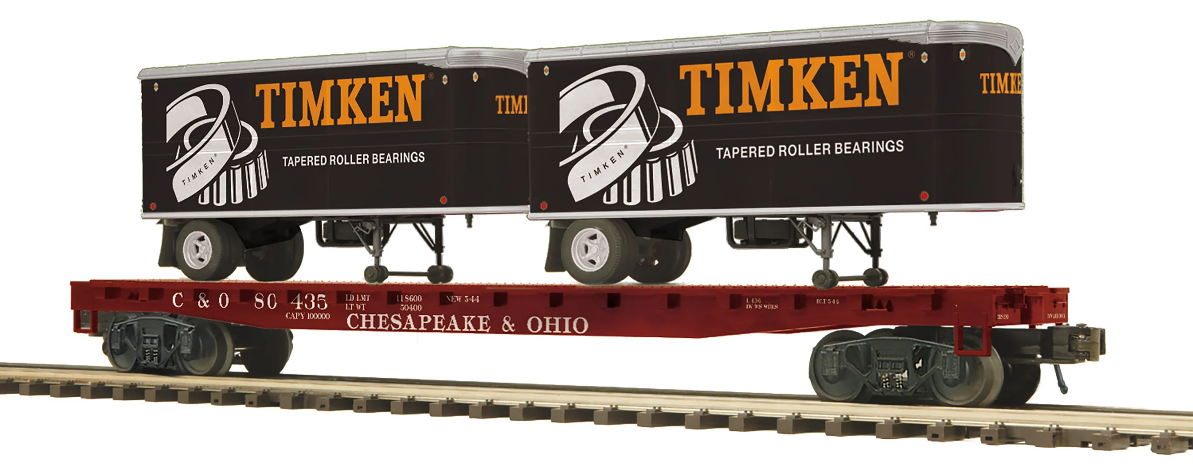 MTH 20-95712 - Flat Car "Chesapeake & Ohio" w/ (2) PUP Trailers (Timken) - Image 2