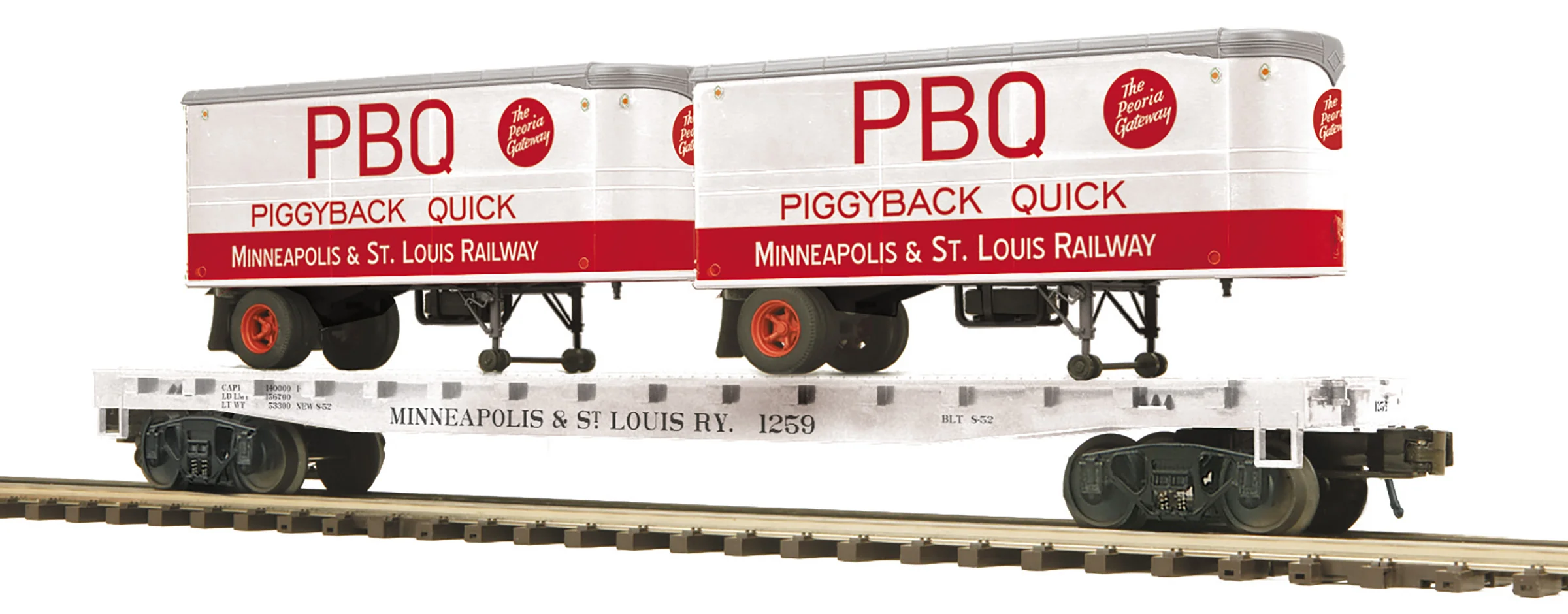MTH 20-95736 - Flat Car "Minneapolis & St Louis" #1259 w/ (2) PUP Trailers - Custom Run for MrMuffin'sTrains - Image 5