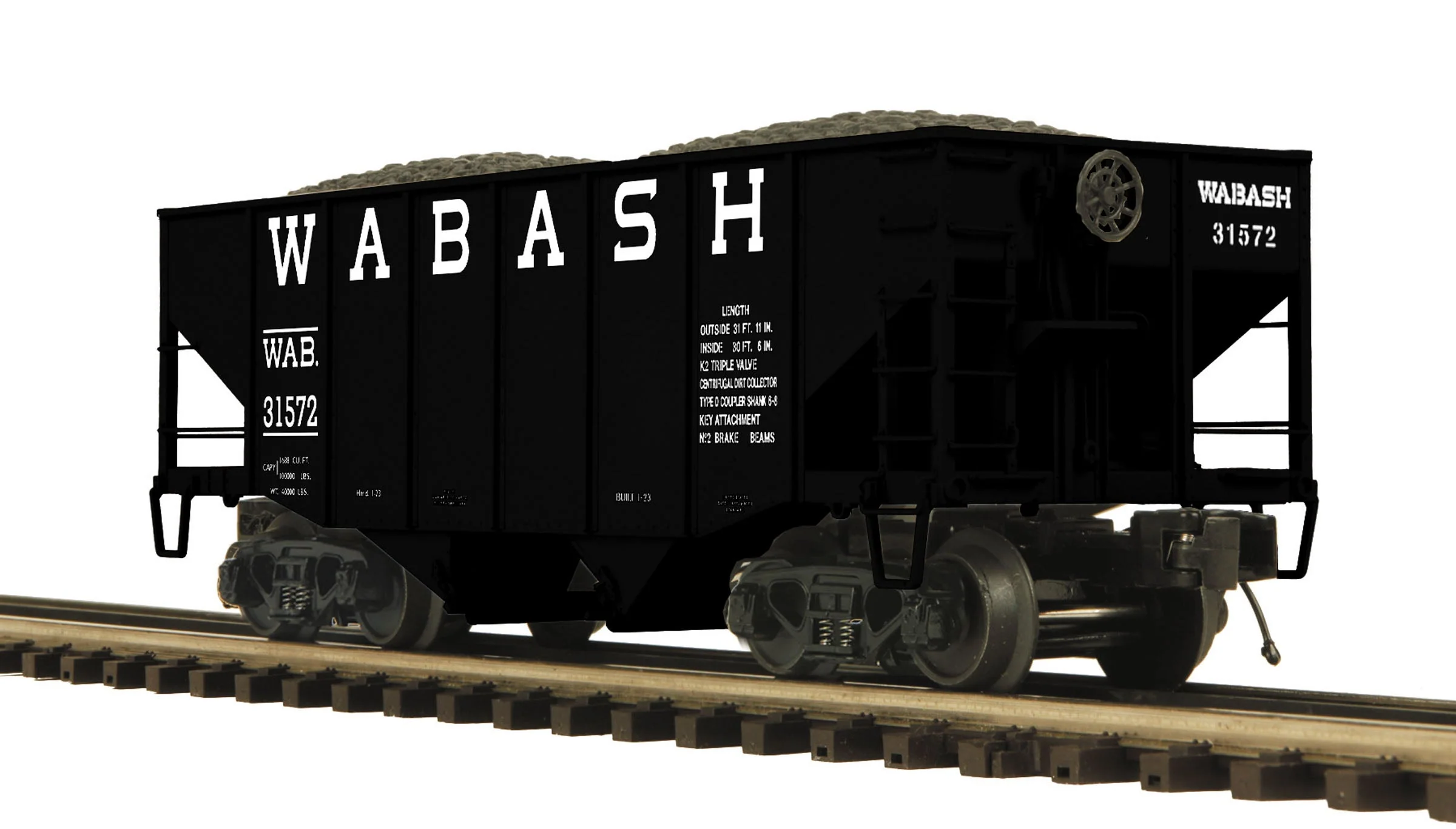 MTH 20-95722 - 2-Bay Fish Belly Hopper Car "Wabash" #31577 - Custom Run for MrMuffin'sTrains - Image 3