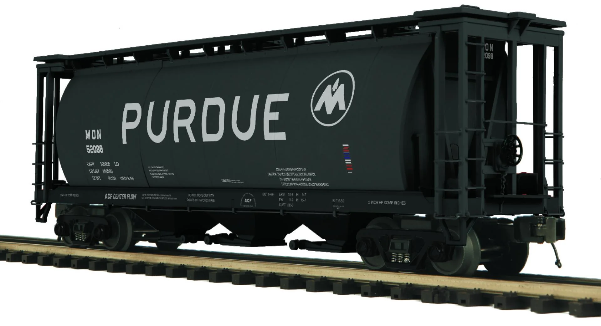 MTH 20-96889 - Premier - 3-Bay Cylindrical Hopper Car "Monon” #52098 (Purdue) - Custom Run for MrMuffin'sTrains