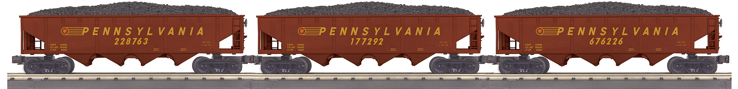MTH 30-70136 - 4-Bay Hopper Car Set "Pennsylvania" (3-Car) - Image 2