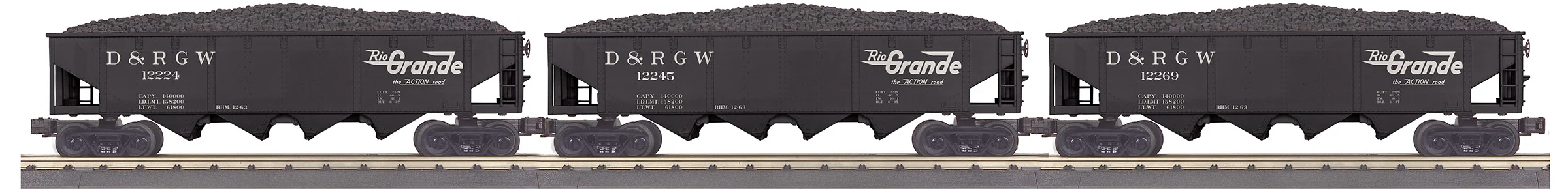 MTH 30-70140 - 4-Bay Hopper Car Set "Denver & Rio Grande" (3-Car) - Image 2