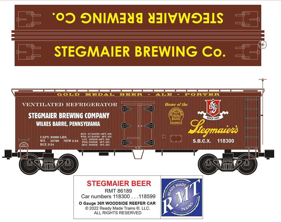 Ready Made Trains RMT-86189 - 36' Woodside Reefer Car "Stegmaier Brewing Company" - Image 2