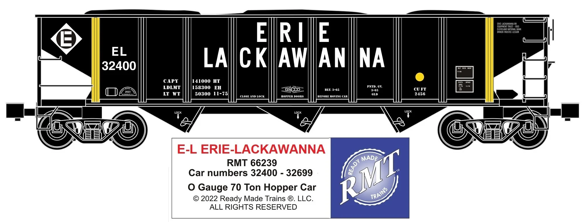 Ready Made Trains RMT-66239 - 70 Ton 3-Bay Coal Hopper Car "Erie Lackawanna" w/ Load - Image 4