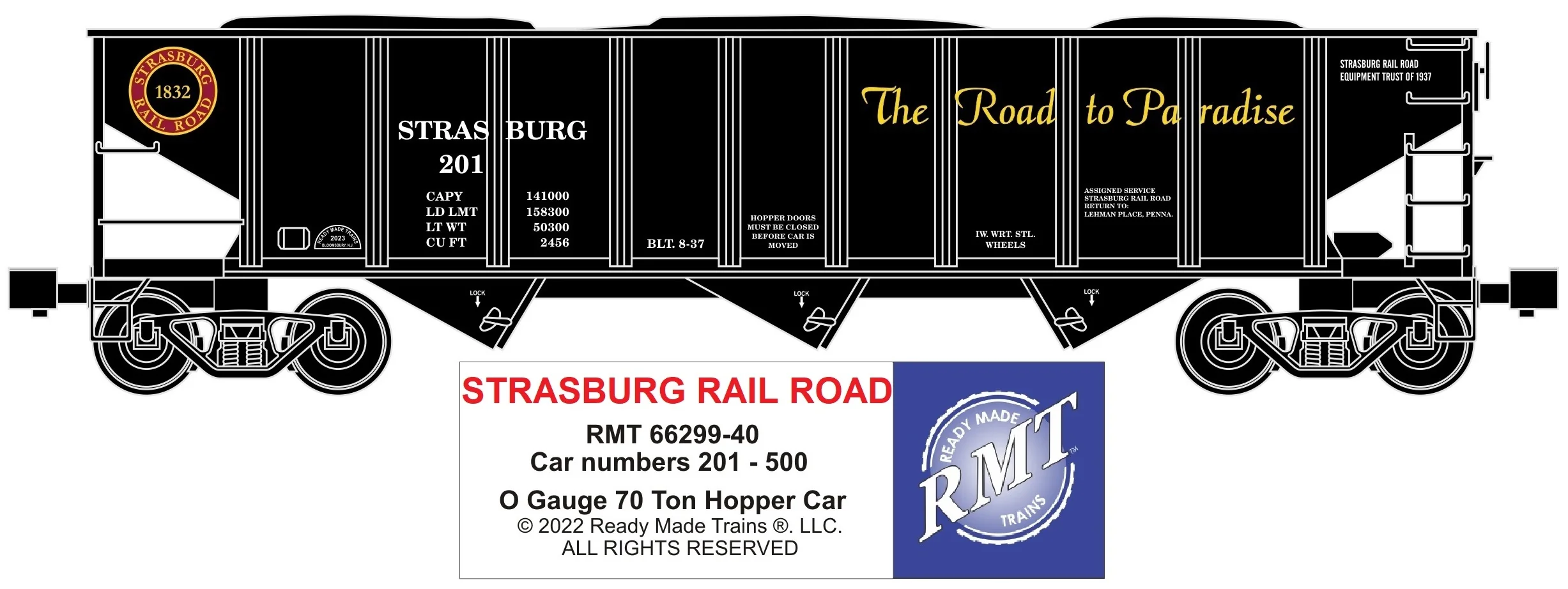 Ready Made Trains RMT-66299-40 - 70 Ton 3-Bay Coal Hopper Car "Strasburg" w/ Load - Image 4