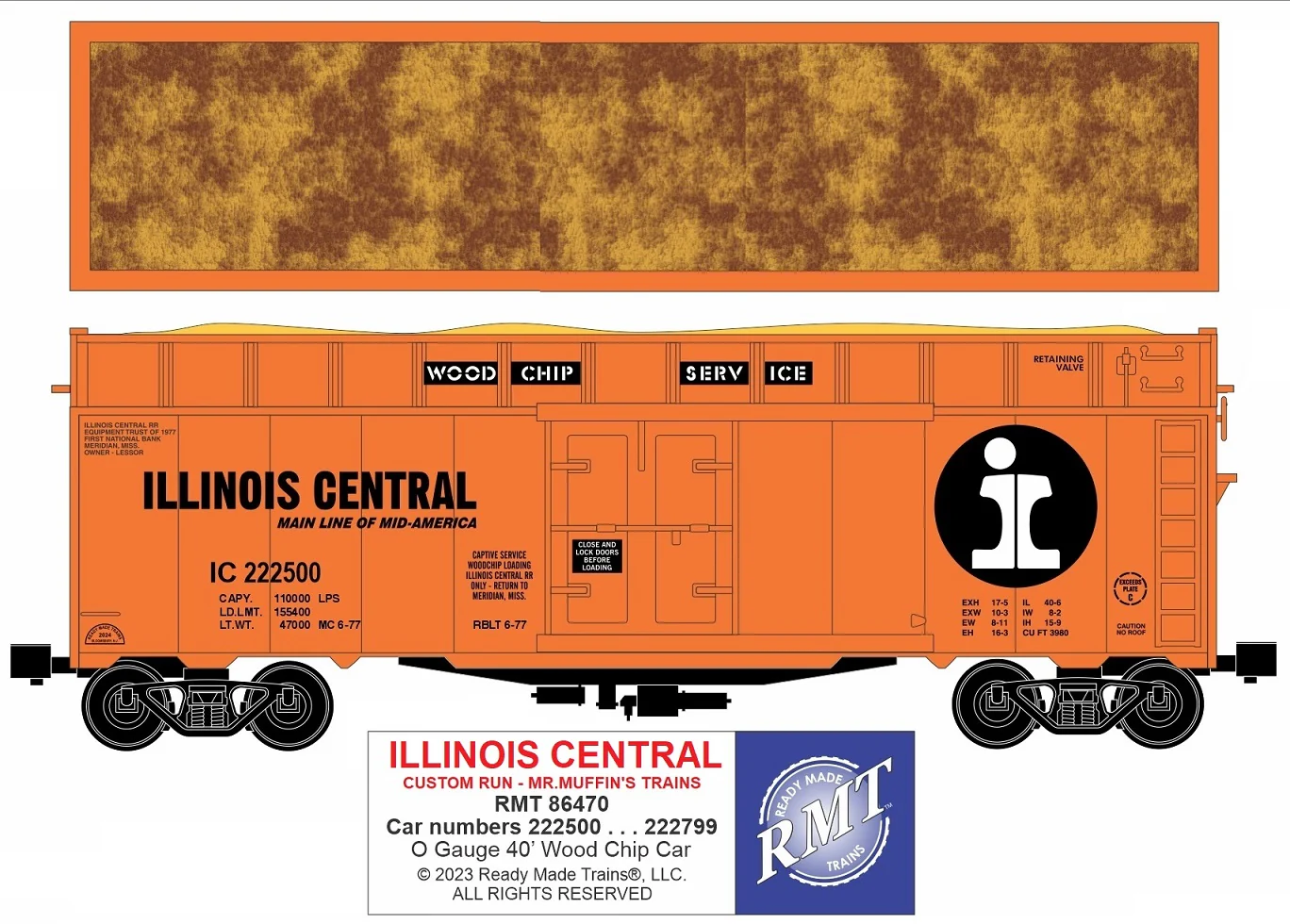 Ready Made Trains RMT-86470 - 40' Woodchip Car "Illinois Central" - Custom Run for MrMuffin'sTrains - Image 4