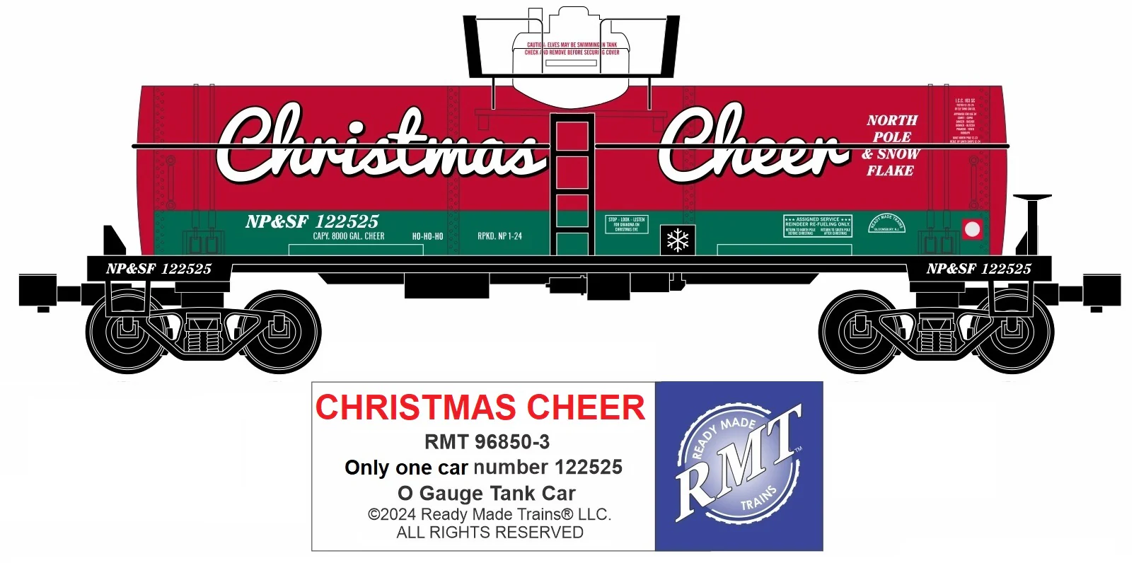 Ready Made Trains RMT-96850-3 - 8000 Gallon Single Dome Tank "Christmas Cheer" #122525 - Image 3