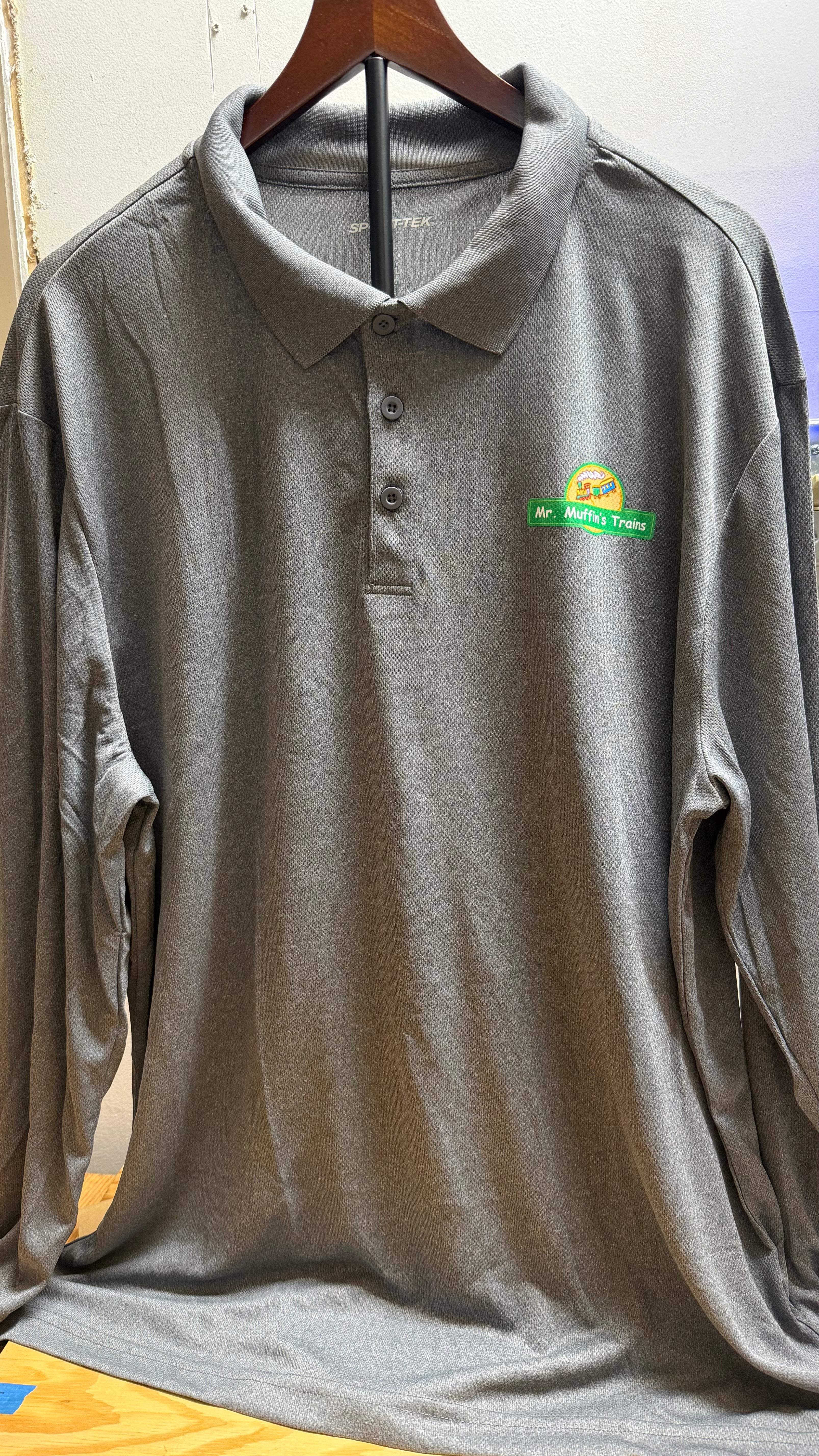 T-Shirt - "Mr.Muffin's" Logo Long Sleeve Polo (Grey) Adult