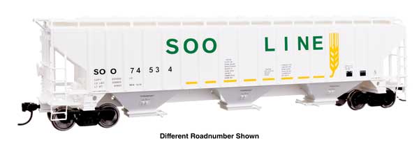 Walthers HO 910-49074 - Mainline - 57' Trinity 4750 3-Bay Covered Hopper "SOO" #74552 - Image 3