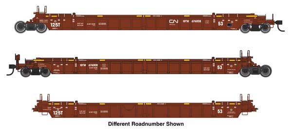 Walthers HO 910-55821 - Mainline - NSC Articulated 3-Unit 53' Well Car "Canadian National" #676037 (GTW) - Image 5
