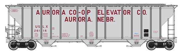 Walthers HO 920-106178 - Proto - 55' Evans 4780 Covered Hopper "Aurora Coop" #26116 (USLX) - Image 2