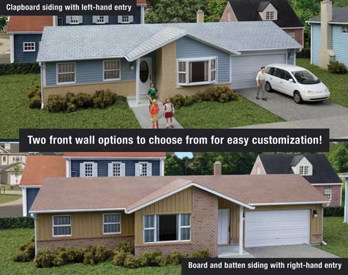 Walthers HO 933-4155 - Cornerstone - Ranch House w/ Attached 2-Car Garage Building Kit - Image 4